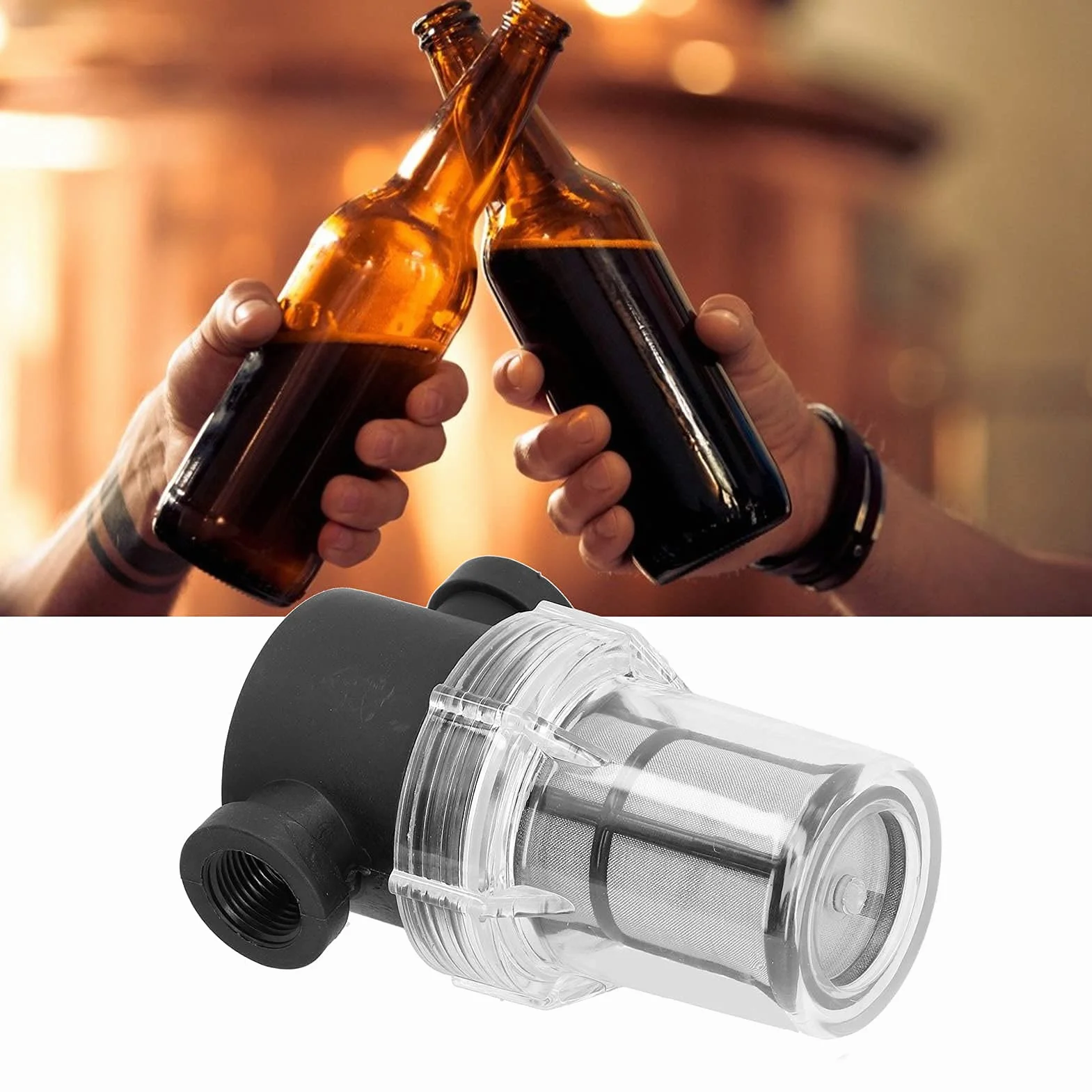 Filtro per Birra 150 Micron 80 Mesh con Tubo Flessibile 12mm per Birrificio Domestico Filtraggio Acqua e Birra