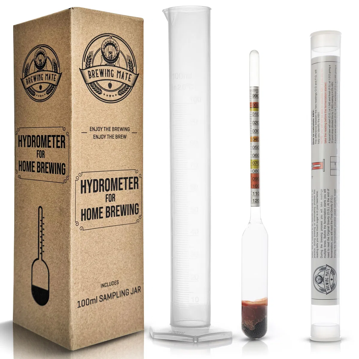 Homebrew Hydrometer con barattolo di campionamento da 100 ml, attrezzatura essenziale per la produzione di birra, vinificazione e produzione di sidro