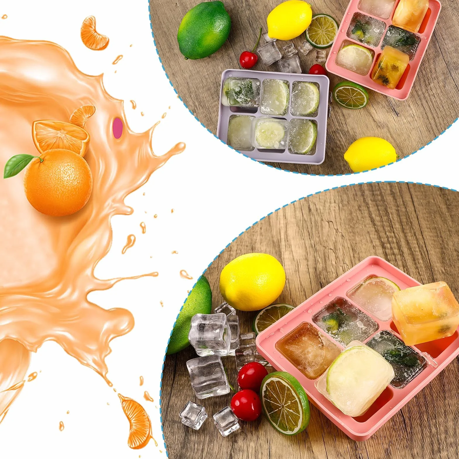 Auauraintt 3Pcs Ghiaccio Stampo Cubetti Silicone,vaschette per cubetti di ghiaccio in silicone con coperchio,impilabili e lavabili in lavastoviglie,per cocktail,birra,vino e snack per bambini inclusi