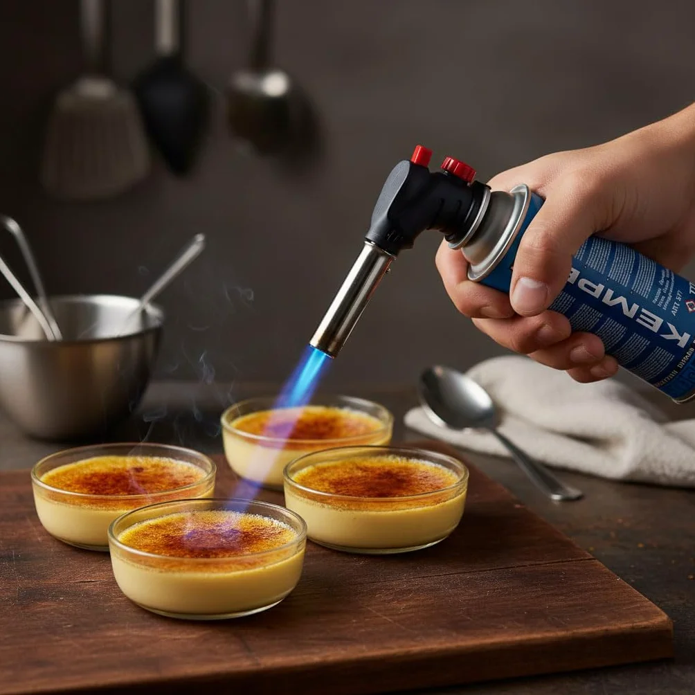 Kemper - Cannello a Gas da Cucina + 12 Ricariche Butano 227g + Guanti Omaggio | Torcia Scottatore Caramellatore Multifunzione per Crème Brûlée, BBQ, Saldature