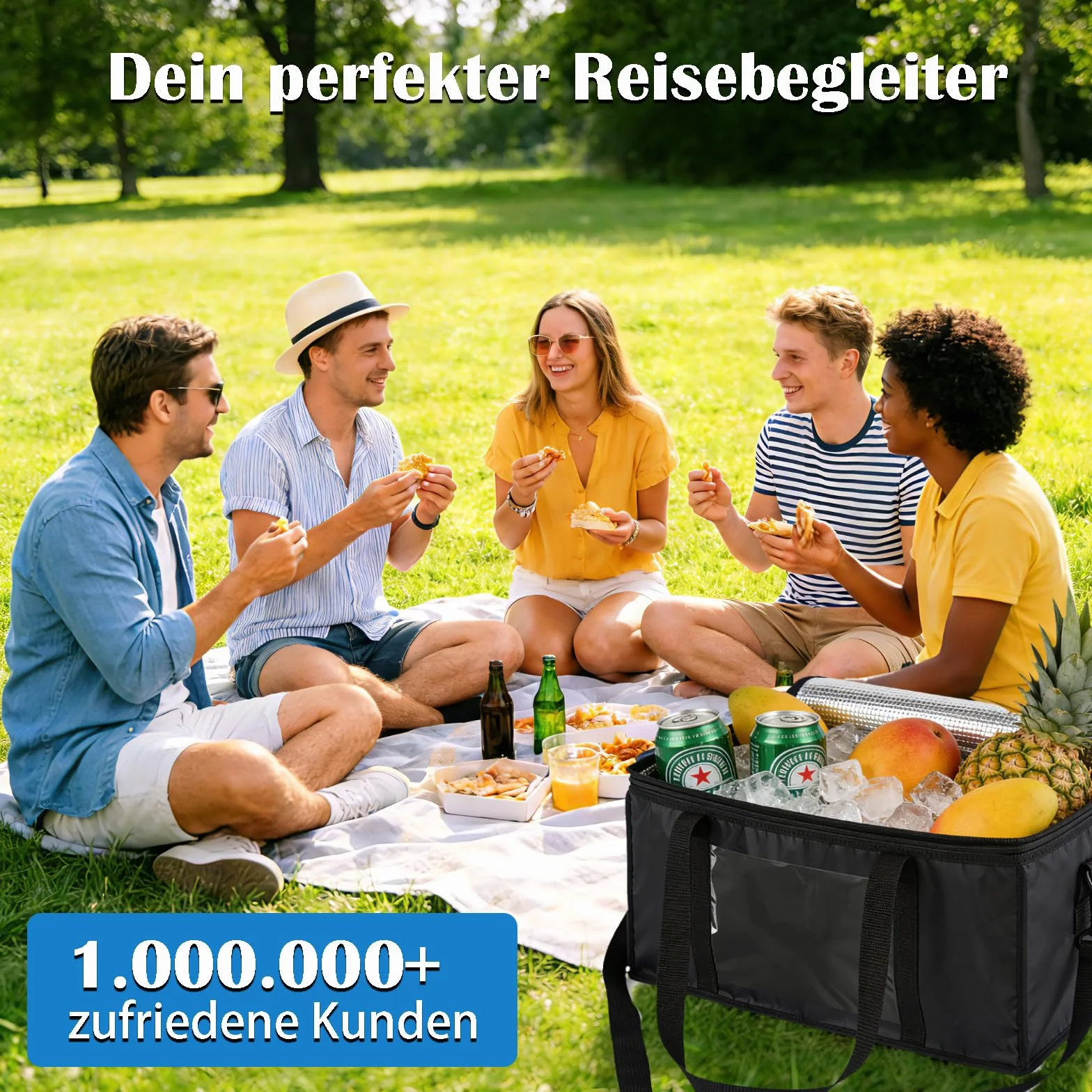 Borsa Termica Grande, 60L Borsa Termica Pieghevole, Borsa Frigo Riutilizzabili Nero, Termica Frigorifero per Picnic Portatile, per Picnic, Campeggio, BBQ all'Apert, Viaggi, Spiaggia, Shopping
