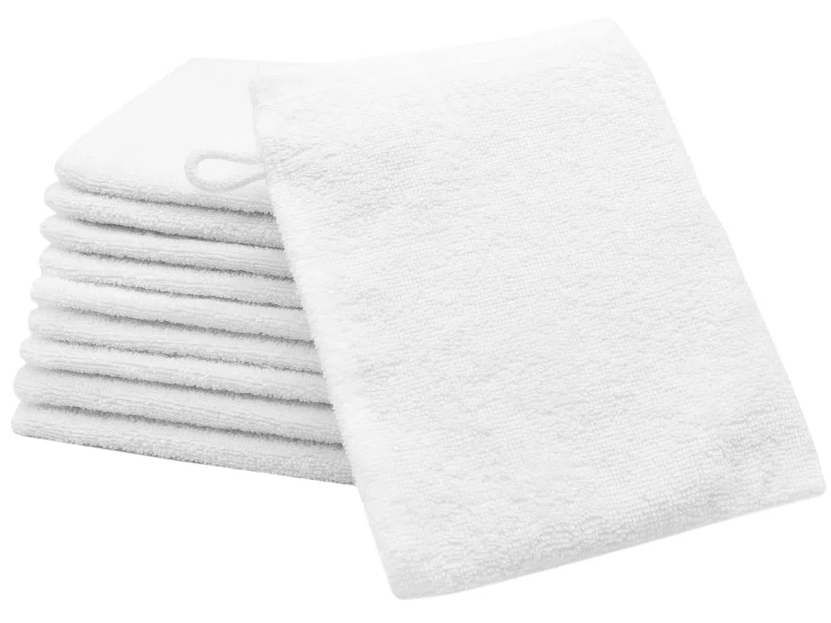 ZOLLNER 10 manopole da bagno in 16x21 cm - guanti da bagno assorbenti e super morbidi - bianco - con gancetto - lavabili a 95°C - cotone - qualità d'albergo
