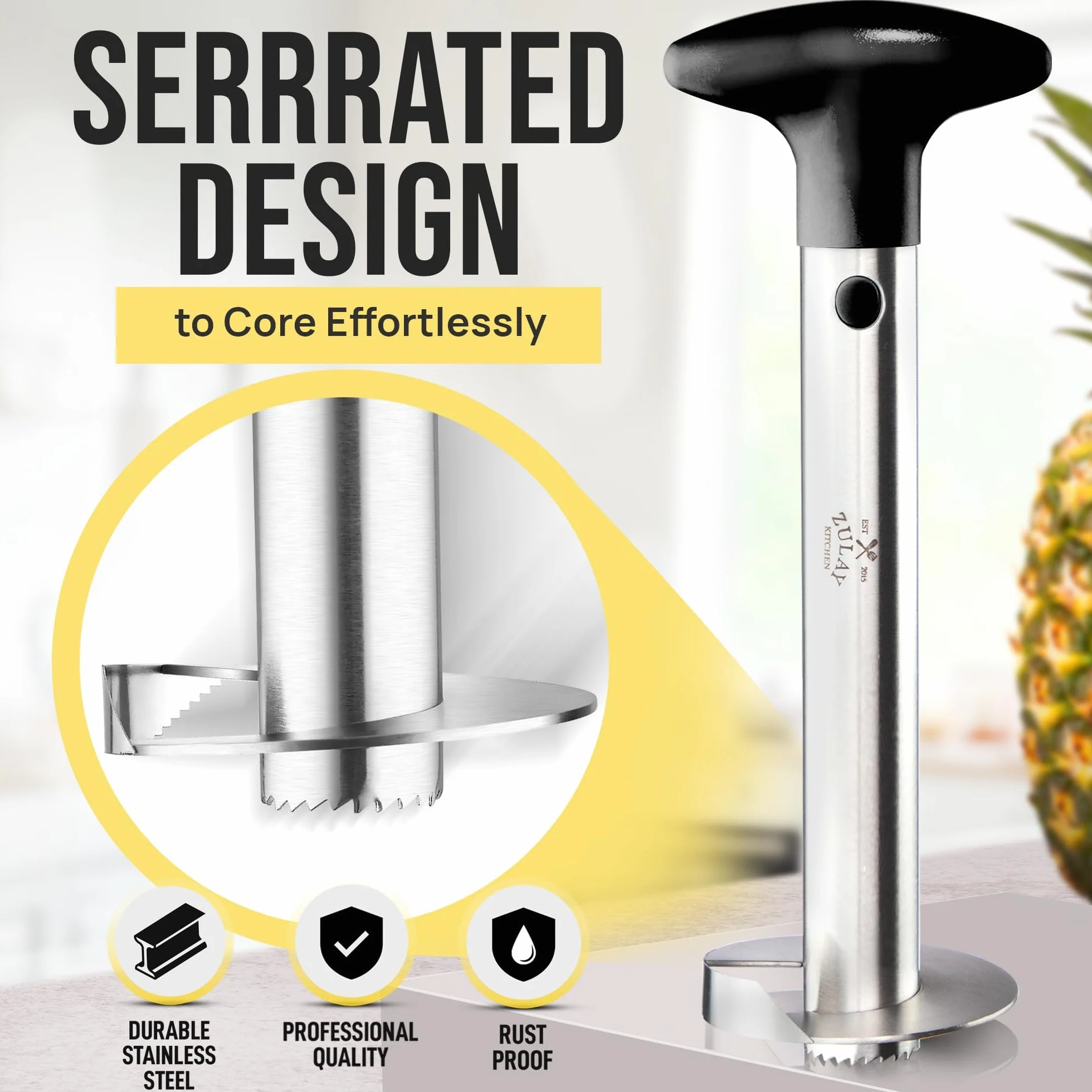 Zulay Kitchen cucina ananas corer e strumento di affettatrice - acciaio inox pineapple cutter per easy nucleo removal & presse - super fast ananas affettatrice e strumento di corer permette di rispar