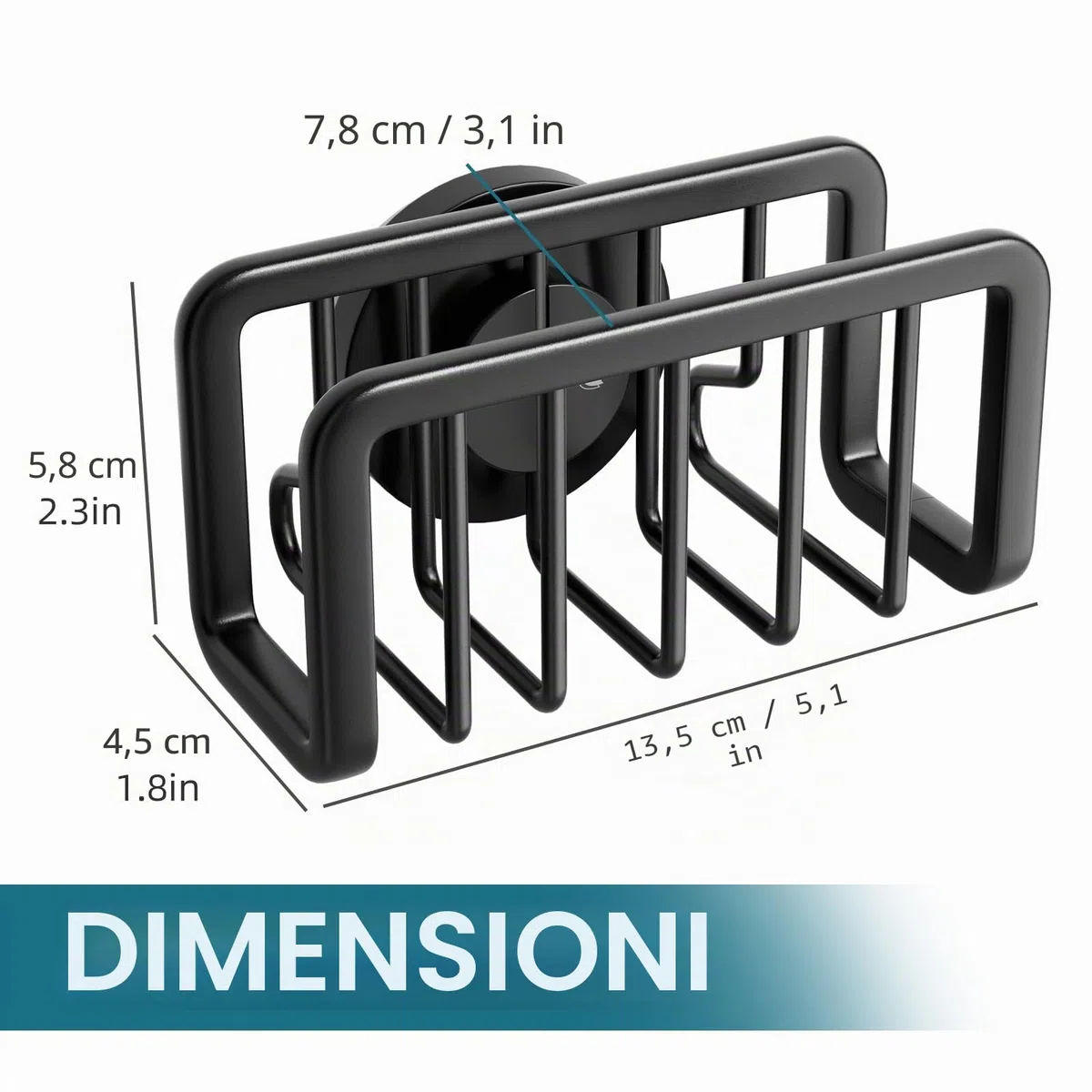 TAILI Supporto per spugna per lavello con forte ventosa, supporto in alluminio antiruggine per spugne, tenere in ordine la cucina, spazzola per piatti organizzatore - Nero