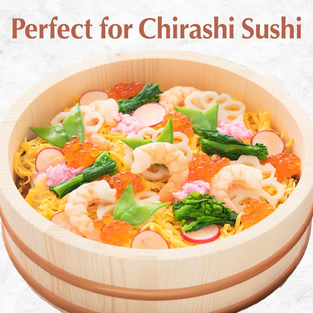 TIKUSAN Hangiri - Vaschetta per mescolare riso e sushi, in legno, con fascia in polipropilene, realizzata in Giappone, in abete Momi, per sushi, riso, sushi oke (30 cm)