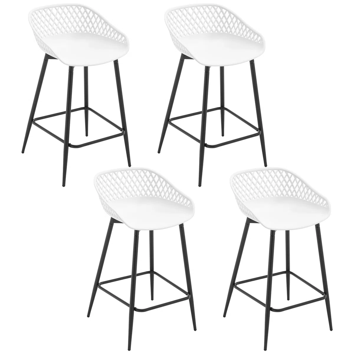 WOLTU Sgabelli da Bar Set di 4, Sgabello Cucina Esterno 64.5cm con Poggiapiedi e Schienale, per Isola Cucina, Colazione, Seduta in Plastica, Bianco