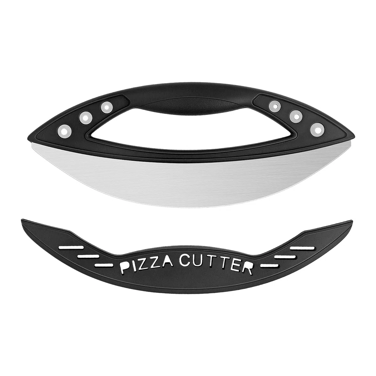 KUONIIY Tagliapizza Rocker, Tagliapizza con coperchio per cuocere la pizza, torta, lama ultra affilata in acciaio inox premium, 29 cm, nero