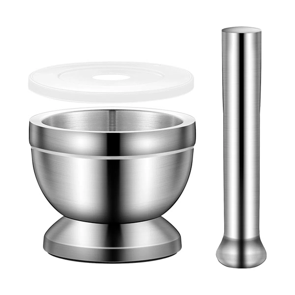 Mortaio con Pestello - Acciaio Inox 304 Mortaio Diametro 10cm con Coperchio in PE - Antiruggine e Durevole - Mortaio per Pesto per Macinare Spezie, Erbe, Aglio e Noci