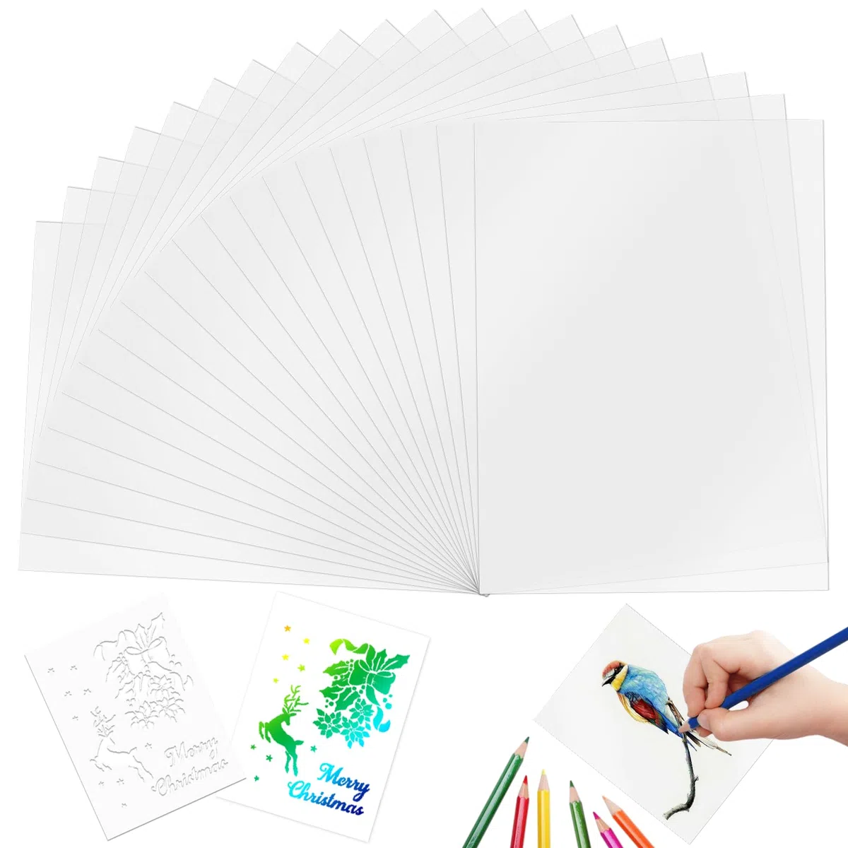 20 Pezzi Fogli Vuoti per Stencil in Mylar, Plastica e Acrilico Trasparente - Fogli Acetato A4 per Taglio DIY