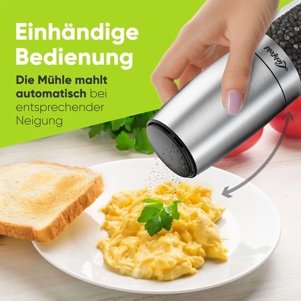 Liebfeld - Macinasale e pepe elettrico [set da 2 pezzi] con sensore di inclinazione, macinapepe e macinasale, macinaspezie e pepper Mill
