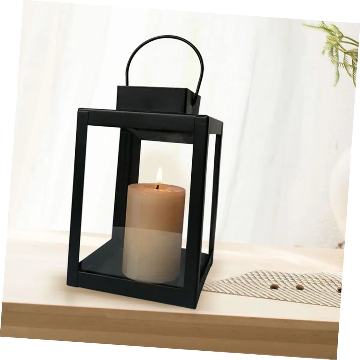 Holibanna Lanterna da Vento Retrò in Ferro Nero Decorativa per Candele, Lampada da Esterno Raffinata e Semplice, per Banchetti e Allestimenti Scenici