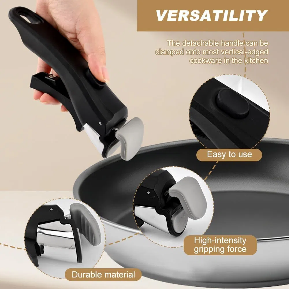 Manico rimovibile per padella anti-scottatura manico staccabile installazione a scatto pinza di ricambio per cucina, campeggio, picnic (nero)