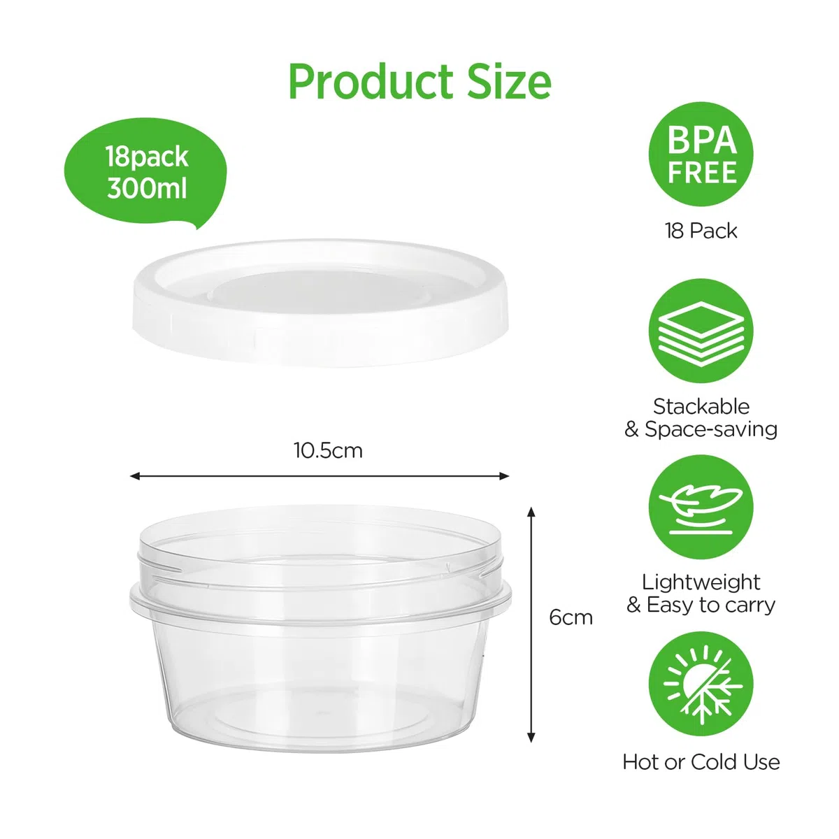 VINATO 18 Pcs Contenitori per Alimenti, 300ML Contenitori per Freezer Contenitore Ermetico per Alimenti Barattolini Plastica Piccoli con Tappo, Lavabili in Lavastoviglie, Adatti a Microonde e Freezer