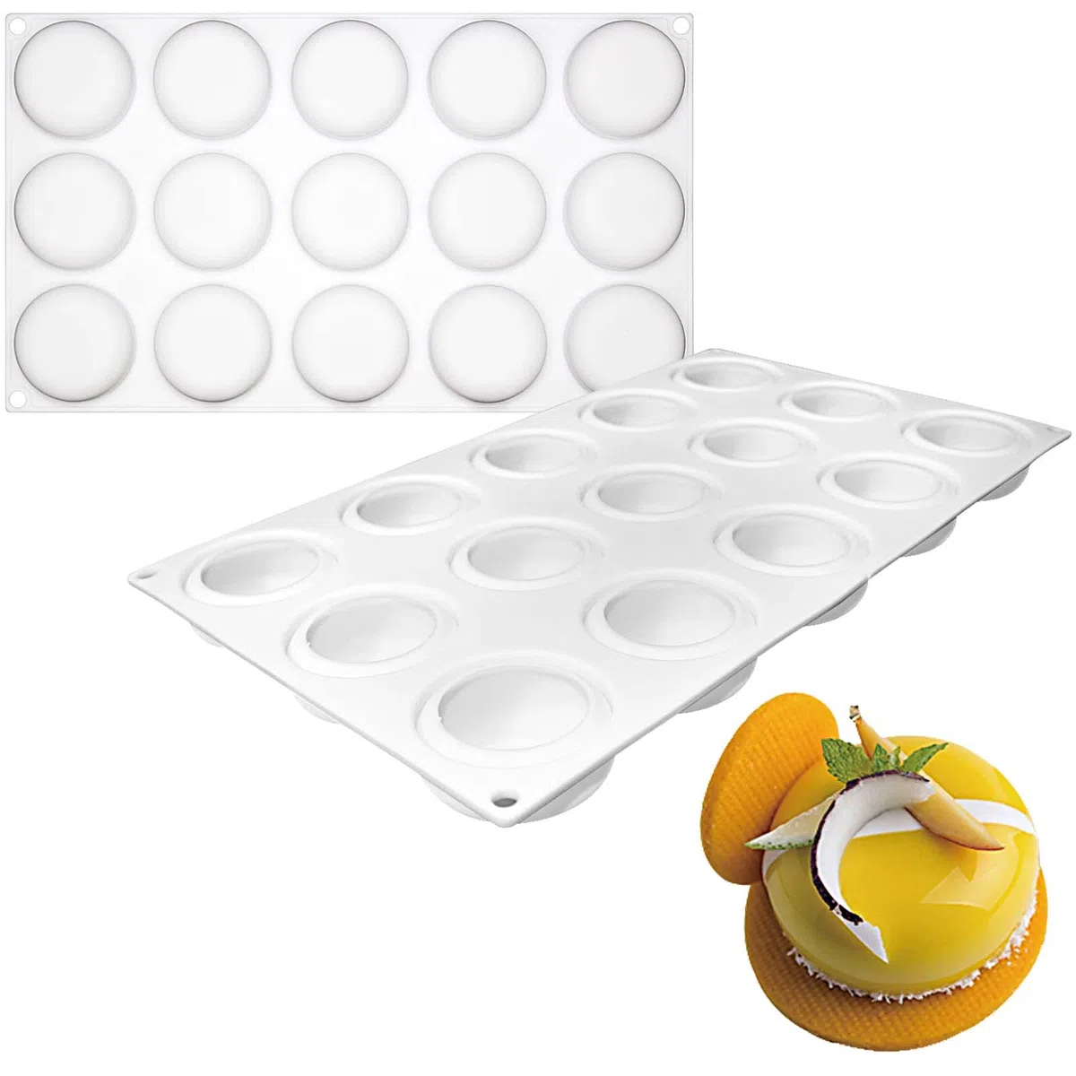 Stampo in silicone con 15 cavità arrotondate per cavità 4,6 x 4,6 x 1,8 cm