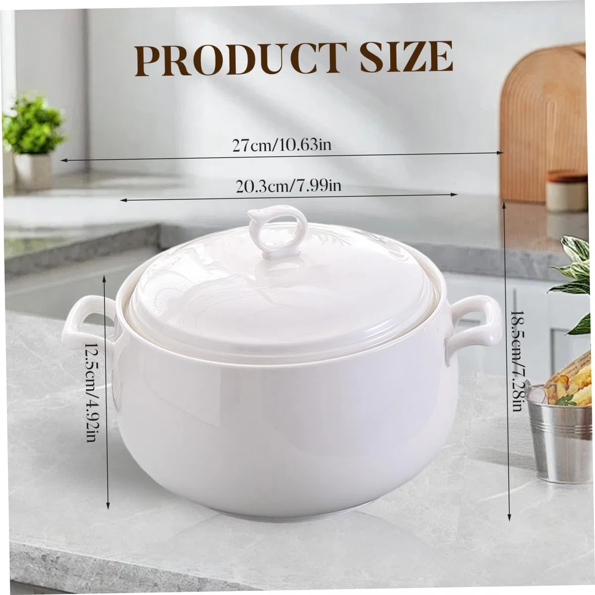 Zuppiera da 3000 ml, ciotole da portata rotonde in ceramica con coperchi, ciotole da zuppa resistenti al calore con manici, adatte al microonde per ristoranti, cucine domestiche