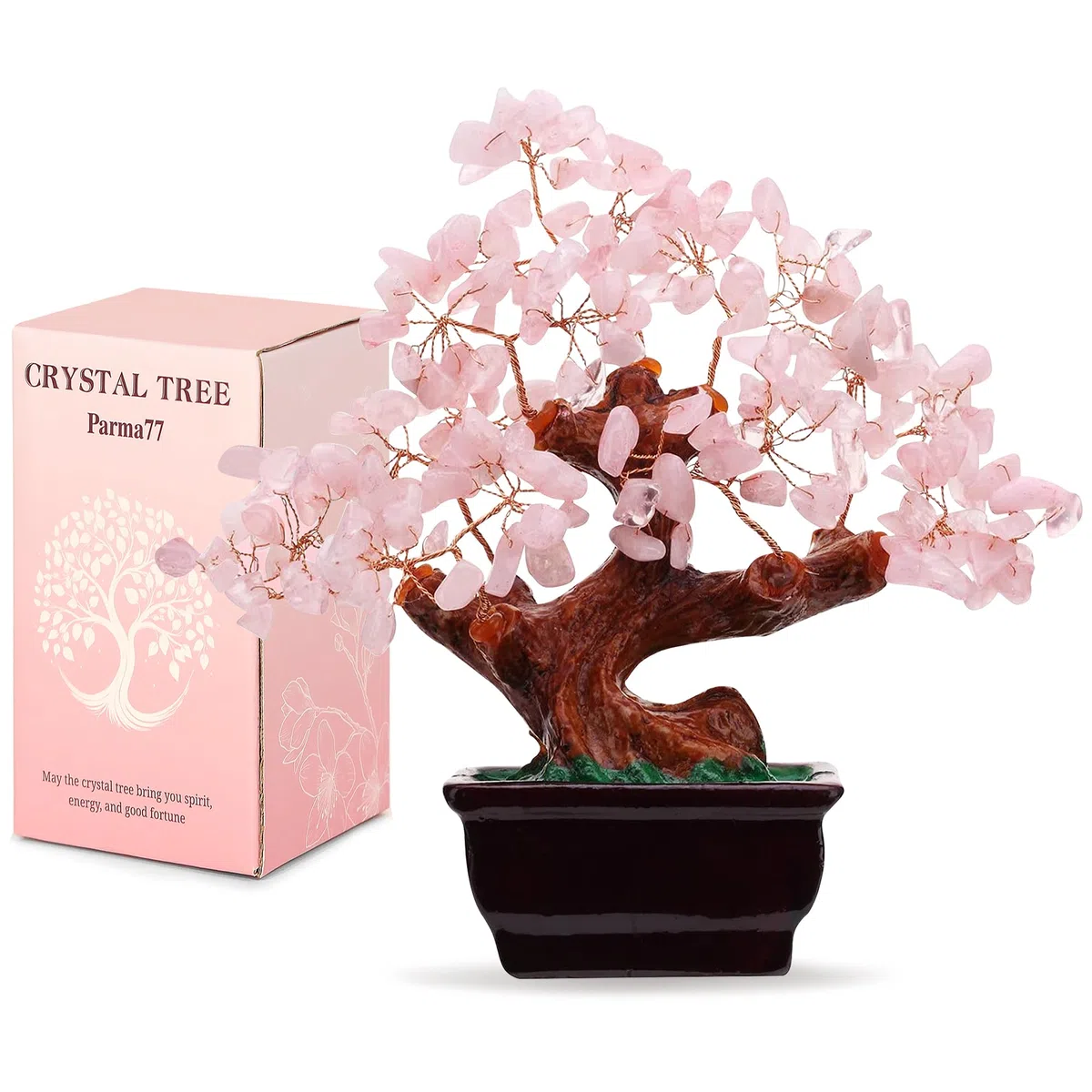 Parma77 Feng Shui - Albero dei soldi in cristallo di quarzo rosa naturale, albero di cristallo curativo, decorazione in stile bonsai, per ricchezza e fortuna, decorazione per la casa, regali per donne