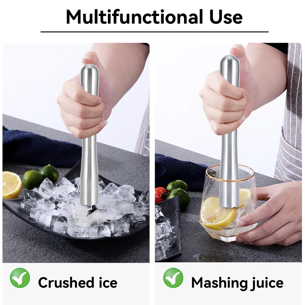 HERCHR Muddler Da Cocktail In Acciaio Inox, Limone Schiacciapatate per Tritare Cubetti Di Ghiaccio, Professionale Pestello per Creare Deliziosi Mojito