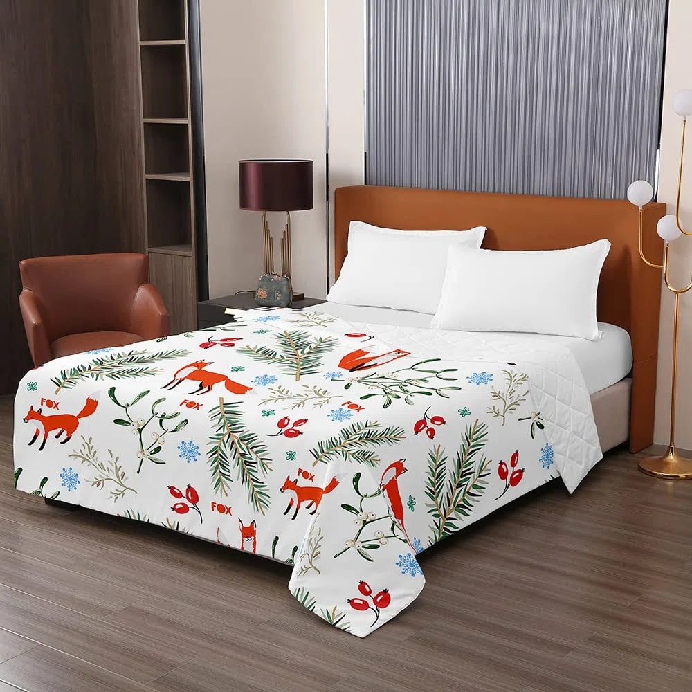 Trapunta Sottile, Leggero Estiva Piumone Matrimoniale/Una Piazza e Mezza/Singolo, Lavabile Copriletto Trapuntato Stampa Animali 3D con Imbottitura in Cotone (volpe,100x150cm)
