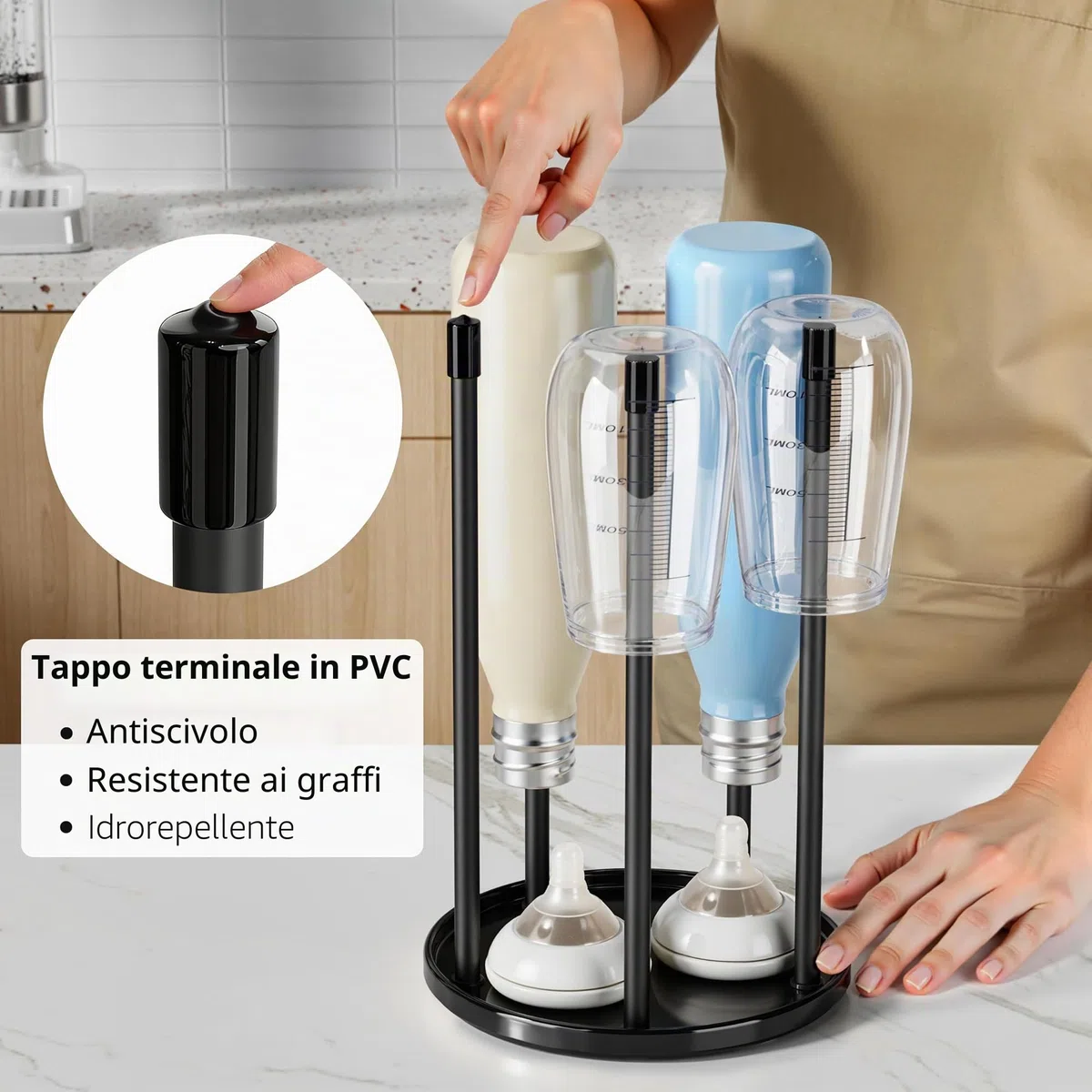 Portabottiglie per SodaStream - Scolabottiglie premium in ceramica con vassoio di sgocciolamento per 5 bottiglie SodaStream Crystal | Emil Nero