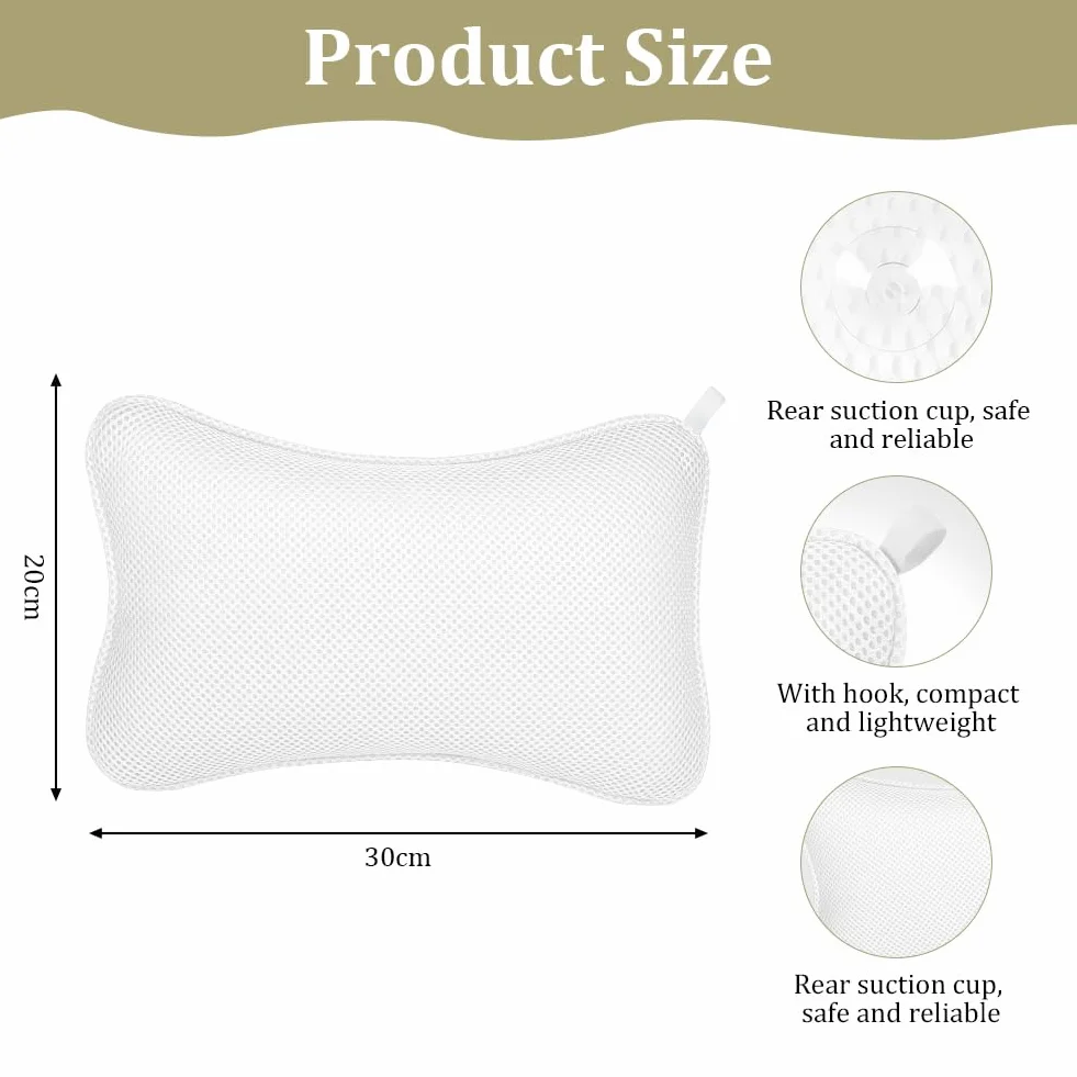 Cuscino da Bagno, Cuscino Vasca da Bagn ocon 6 Ventose Antiscivolo, Con Palla da Bagno, Cuscini per Vasca da Bagno Ergonomici, Può Supportare La Testa, Il Collo, La Schiena, Per Vasca da Bagno