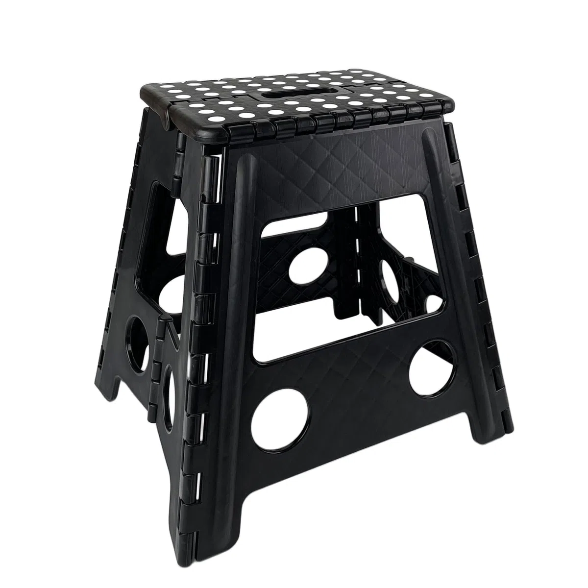 Sgabello Pieghevole, Portata 150 kg, Sgabello in Plastica Portatile con Maniglia, Salvaspazio, Leggero, 39 x 32 x 39 cm Sgabello per Cucina, Bagno, Giardino, per Bambini e Adulti, Nero