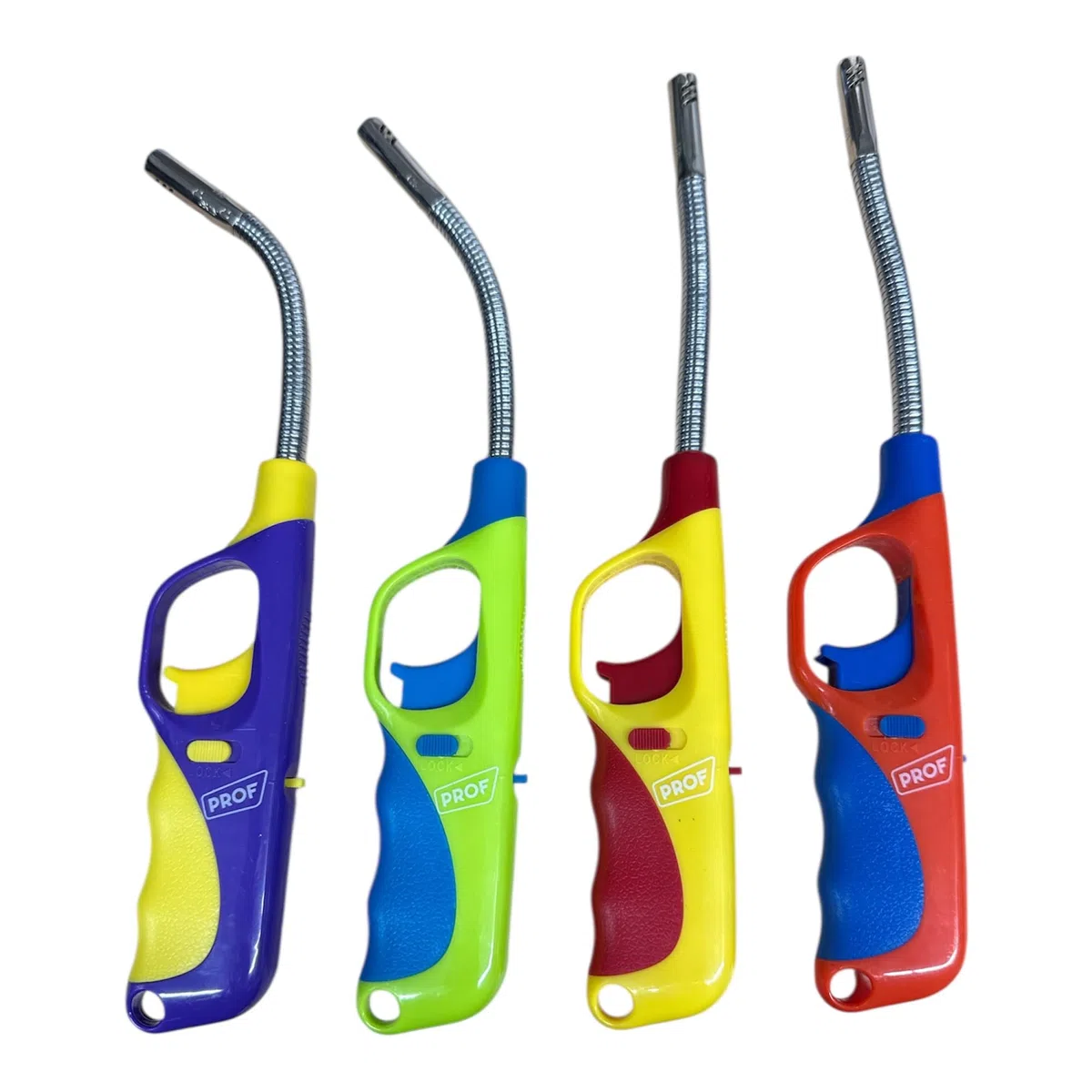 Accendino Multiuso per Cucina, Barbecue, Camping, Ricaricabile, Multicolore, con Impugnatura Ergonomica, Fiamma Regolabile (4 Accendini Flesibili)