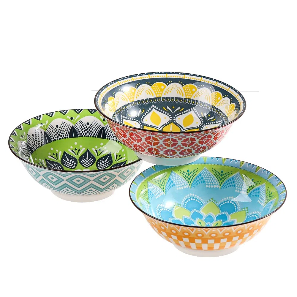 Ciotola Ramen Ciotole Ceramica Cucina - Ramen Bowl Set da 3 Pezzi - Scodelle Zuppa Porcellana 1050 ml - Ciotole Colorate per Insalata | Poke | Cereali | Pasta | Minestra | Macedonia | Noodles - 21 cm