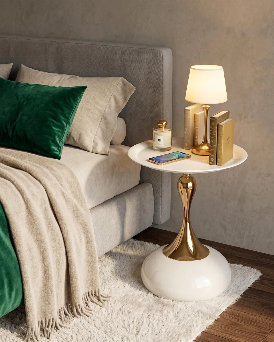Set di 2 Tavolino da Salotto Bianco e Oro, Side Table Rotondo in Metallo, Elegante Tavolinetto da Divano Moderno, Piccoli Tavolini di Design, Montaggio Senza Attrezzi, 40x H53cm