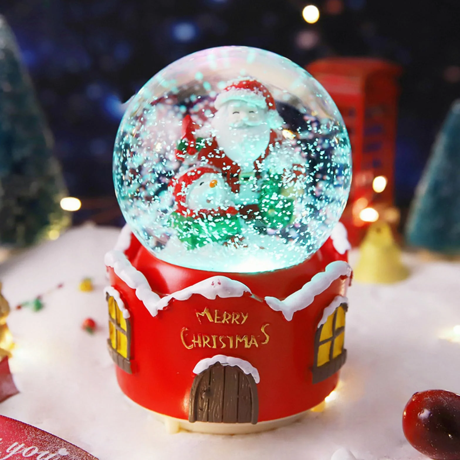 Palla di Neve Natale,Carillon Natalizio a Forma Palla di Neve con Babbo Natale,Musicale Natalizio con Neve Decorazione Ornamento Regali di Natale per Bambini (B)