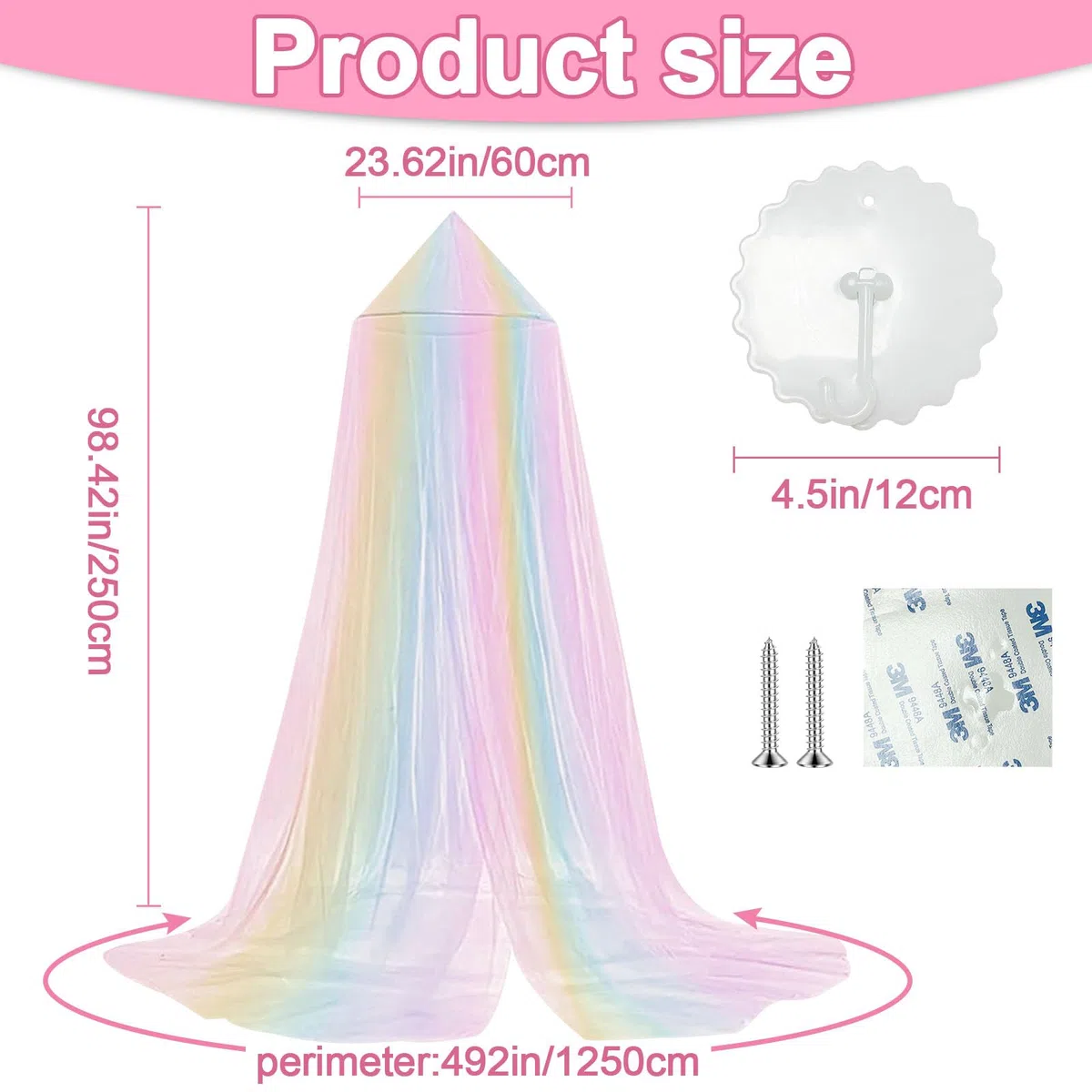 Forhome Cielo da letto per bambine, con arcobaleno, (60x250x125), rete da appendere, decorazione stanza, zanzariera viaggi casa
