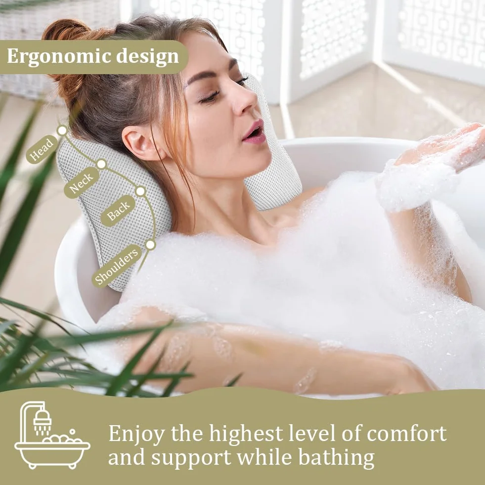 Cuscino da Bagno, Cuscino Vasca da Bagn ocon 6 Ventose Antiscivolo, Con Palla da Bagno, Cuscini per Vasca da Bagno Ergonomici, Può Supportare La Testa, Il Collo, La Schiena, Per Vasca da Bagno
