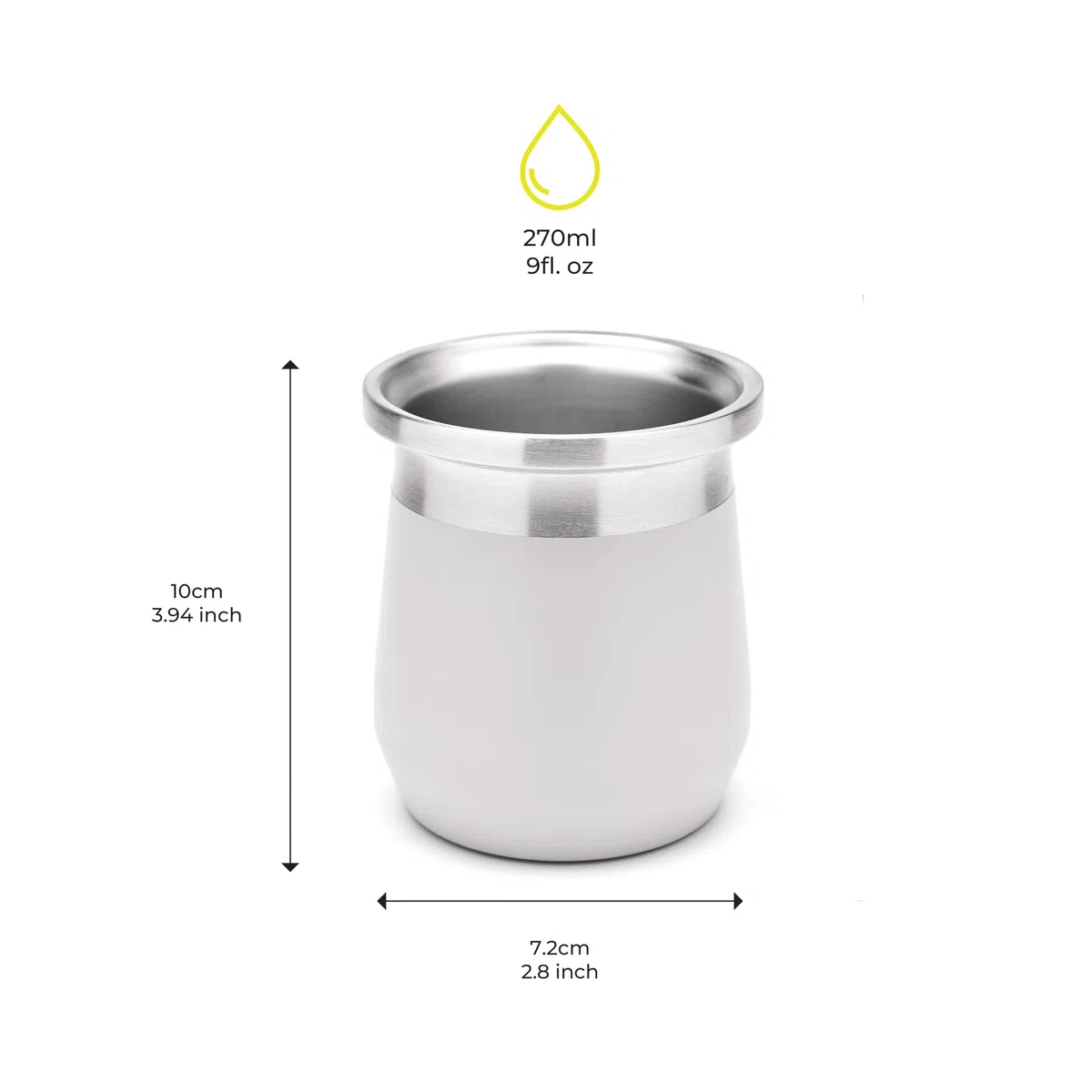 BALIBETOV Yerba Mate Zucca - Tazza Yerba Mate in acciaio inox con isolamento a doppia parete, base antiscivolo, coperchio in silicone a prova di fuoriuscite - Mate Argentino - Mate Tazze (Grigio)