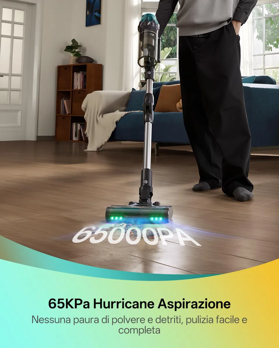 Vexilar Aspirapolvere Senza Fili Potente 65000Pa/ 60Min, V15Max Aspirapolvere Lavapavimenti,Antigroviglio,Ultraleggero,Scopa Elettrica Senza Fili Aspirapolvere Senza Sacco per Pavimenti/Tappeti,Nero