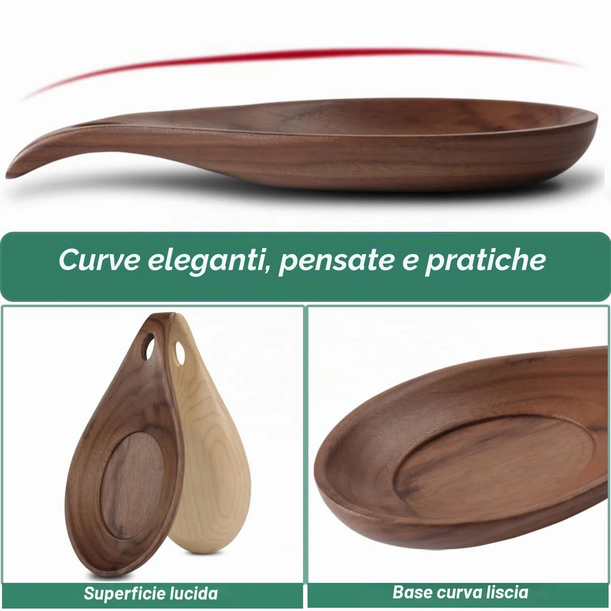 Poggia Mestolo Cucina,Apoggia Cucchiaio in Legno Naturale,Appoggia Mestoli da Cucina,per Ristorante Domestico (noce-1Pcs)