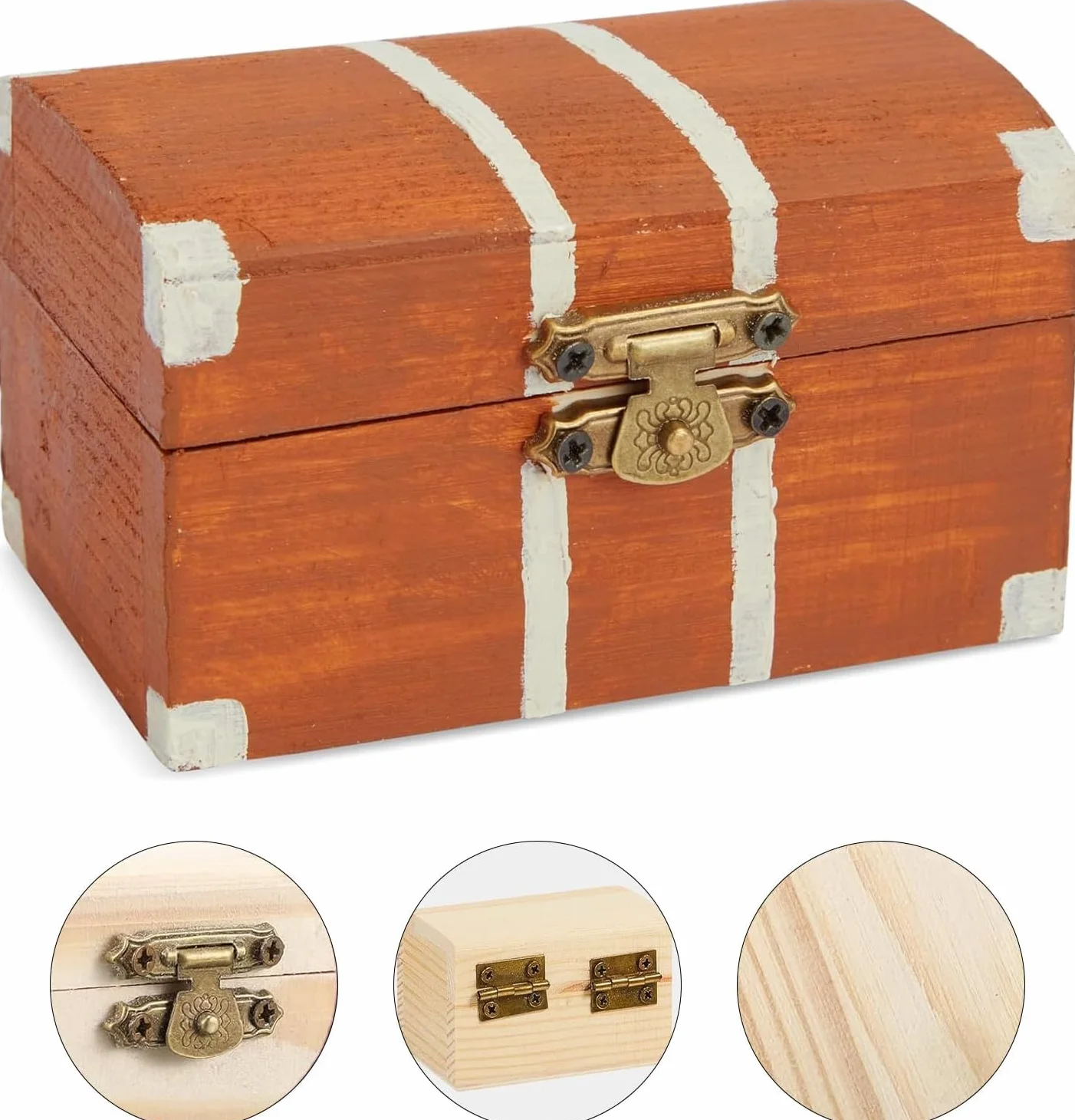 Piccola scatola di legno, mini scrigno del tesoro rettangolare in legno, kit artigianale per riporre e decorare, 10 pezzi