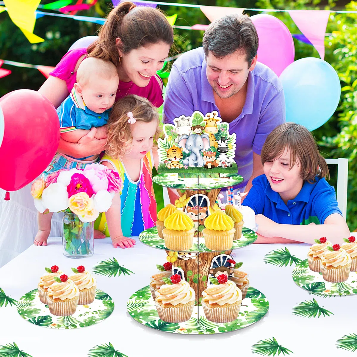 Zoo-Party - Supporto per cupcake, per 24 cupcake, 3 animali, per feste di compleanno, baby shower, feste