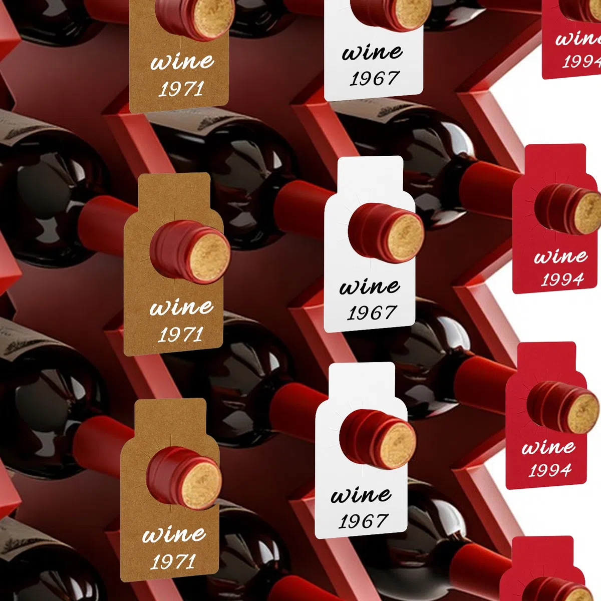 Salbsever 150 etichette di carta per bottiglie di vino, etichette per cantine di 3 colori, pennarelli riutilizzabili da appendere per portabottiglie di vino, etichette rosse su entrambi i lati per