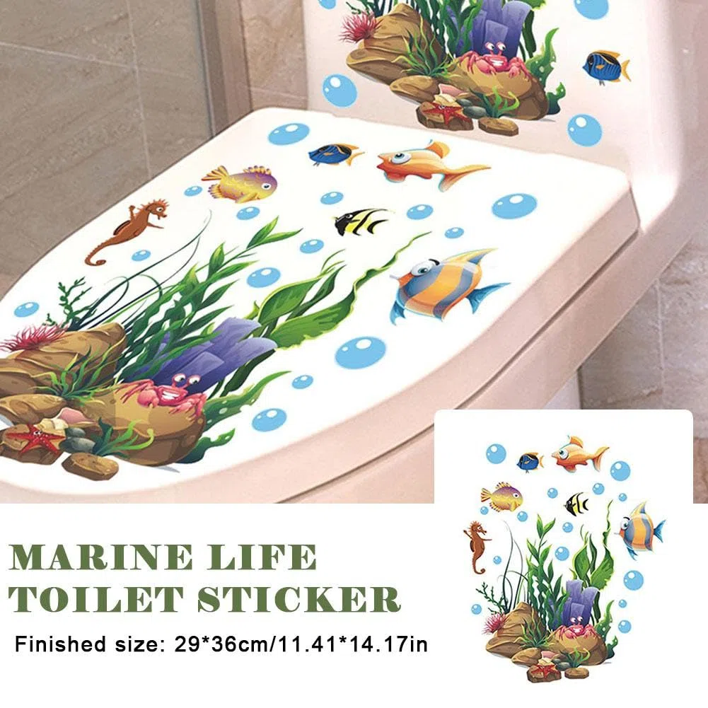 Adesivo per coperchio del WC a forma di pesce sottomarino, adesivi per coperchio del WC, adesivi per coperchio del WC, adesivi rimovibili autoadesivi per copriwater, adesivi per copriwater in vinile