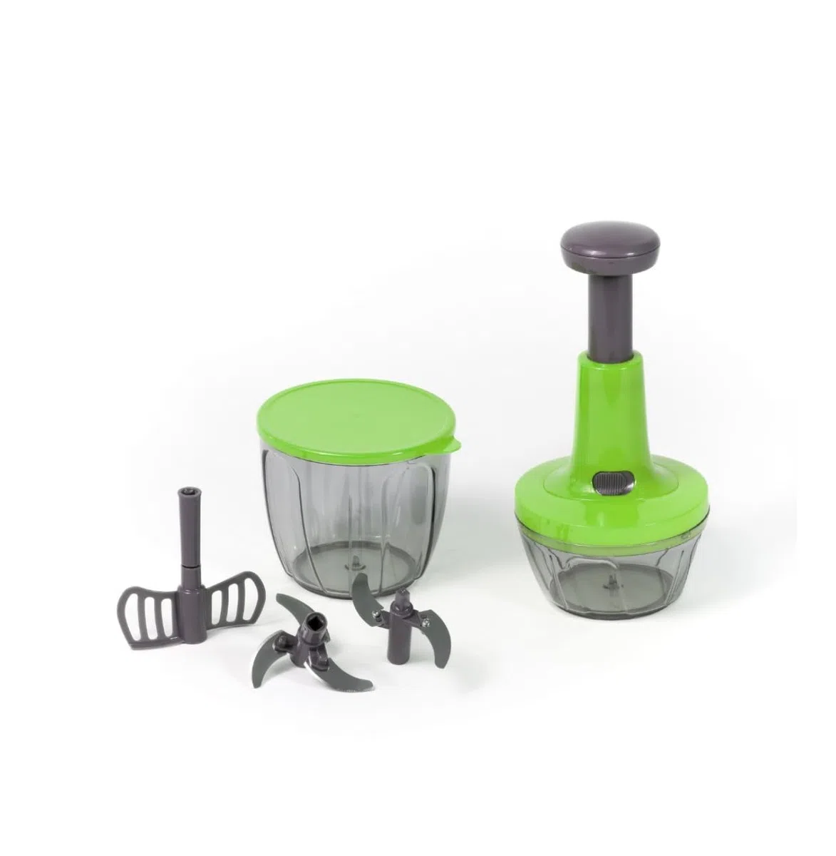 Pedro Chef set Tritatutto Manuale da Cucina, con 2 Contenitori in Plastica, 4 Lame Intercambiabili, per Verdure e Frutta (Blu)