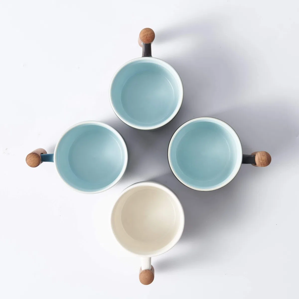 Tazze in ceramica per espresso con manico in legno Tazze per espresso shot Tazze da tè in ceramica Tazze da caffè Demitasse in porcellana per caffè o tè, 60ml (blu, 2)
