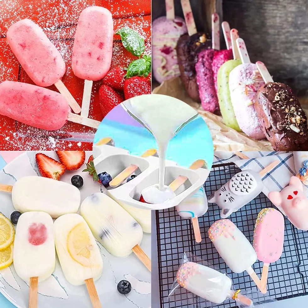 3 Pezzi Stampi per Gelato con Coperchio,Stampi Gelato Stecco con 100 bastoncino di gelato,100 sacchetto di imballaggio,100 cinghie e 100 adesivi,per Dolci Fatti in al Cioccolato Congelato Fai da Te