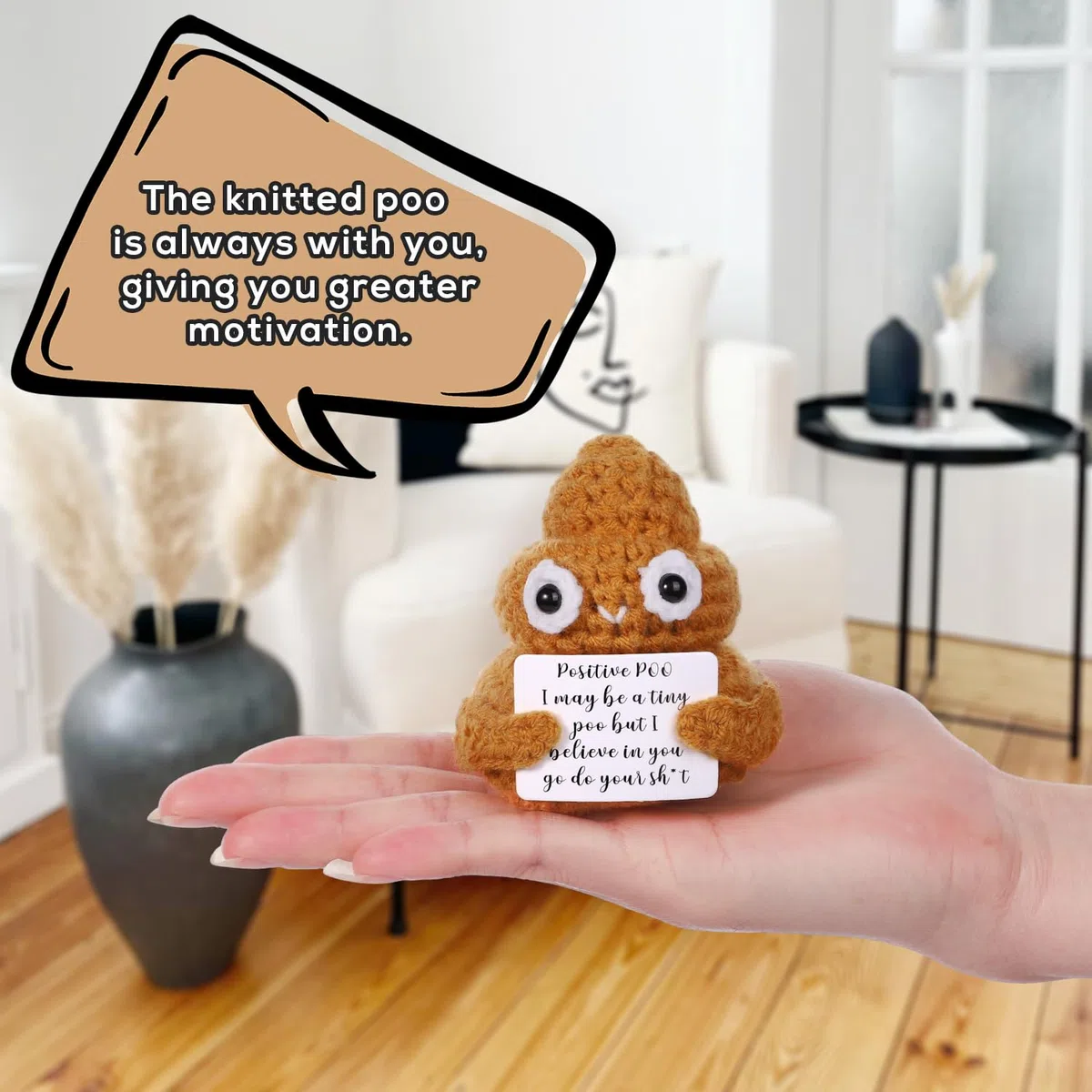 BOXOB Mini Divertente Cacca Positiva, 7,5cm Ispiratrice Cacca Simpatica e Interessante Bambola Cacca di Lana Lavorata a Maglia per Regali di Compleanno Decorazione per Feste Incoraggiamento(Giallo)