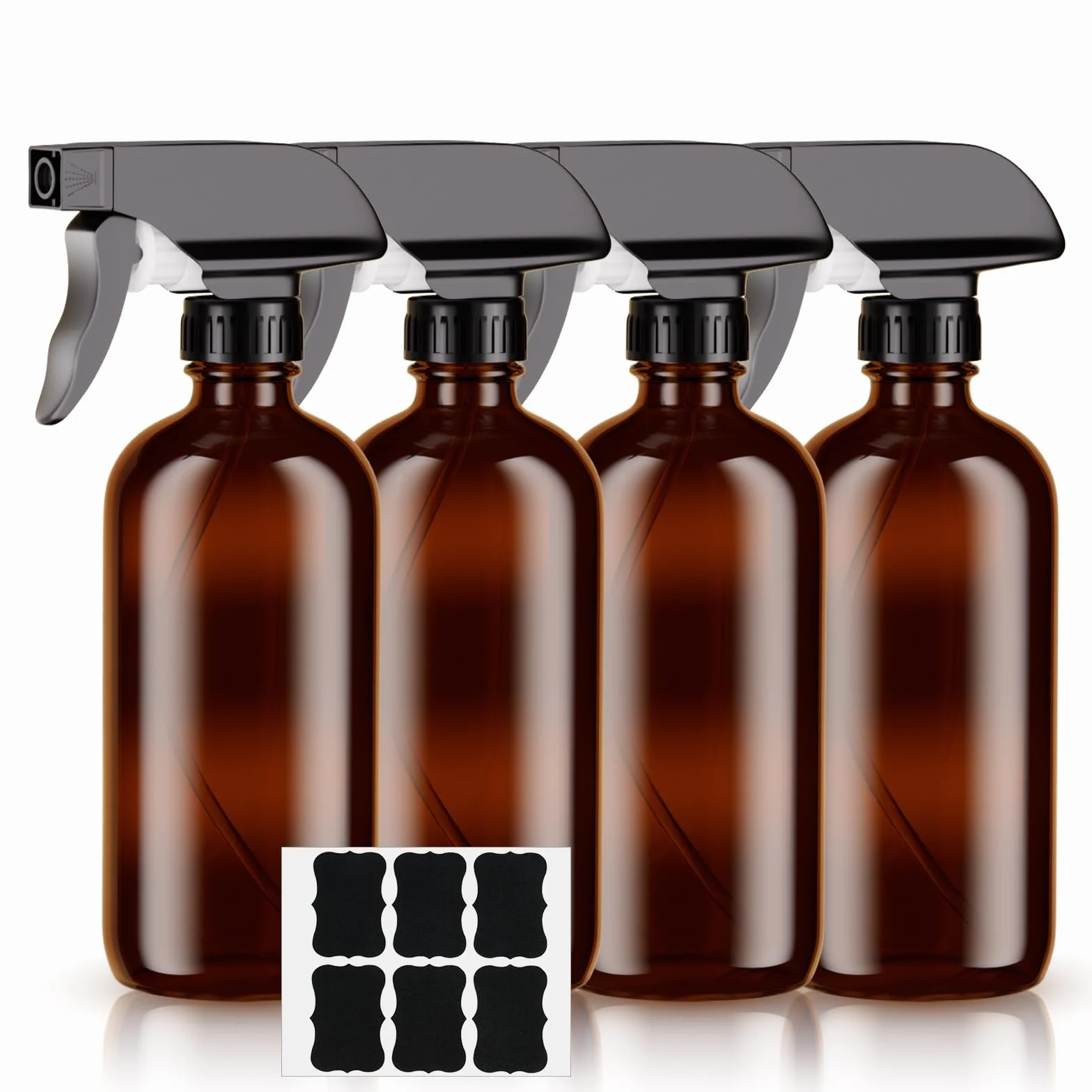 HOTUT Bottiglie Spray in Vetro Ambrato Vuote da 500 ml per la Pulizia, 4 Bottiglie Spray Vuote in Vetro Ambrato con Spruzzatore a Grilletto, Spruzzatore Regolabile con Impostazioni di Flusso di Nebbia