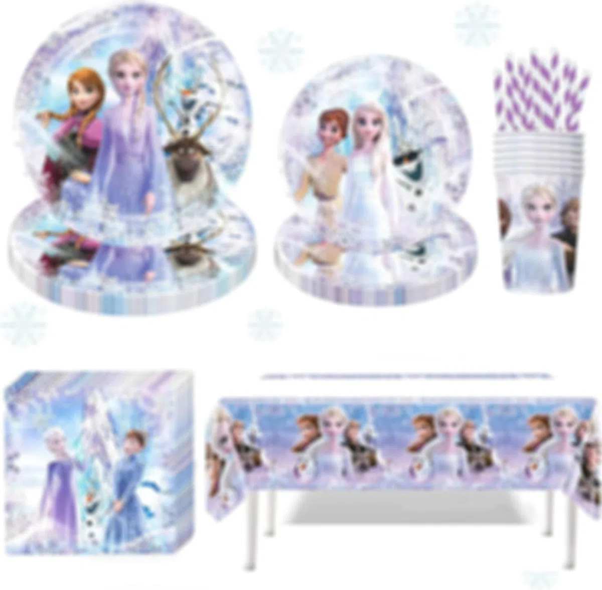 Set di 61 stoviglie per feste, feste di compleanno per bambini, set di stoviglie per il compleanno dei bambini, con piatto, tovaglioli, tovaglie, cannucce, stoviglie per feste per 10 ospiti