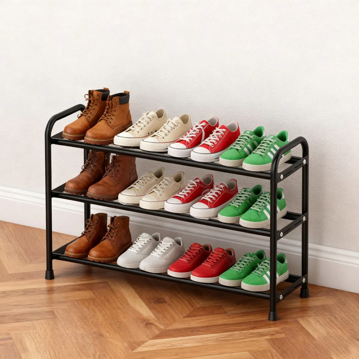 Rastrelliera Scarpe, Scarpiera Espandibile, Scaffale Porta Scarpe in Metallo a 3 Ripiani, Organizzatore per Scarpe Regolabile Nero, Organizer Scarpe Ideale per Corridoio, Armadio, Ingresso