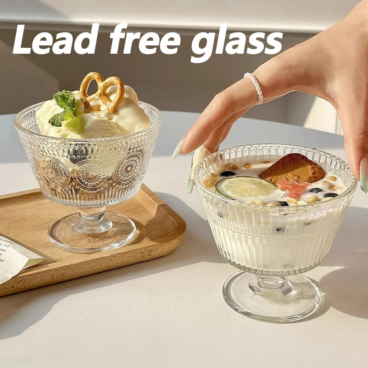 Set di 4 Coppe Da Gelato In Vetro Trasparente, Coppette Riutilizzabili Per Macedonia, 260ml, 100% Senza Piombo, Bicchieri Da Dessert Con Piedi, Per La Casa, Il Ristorante, Feste (Stile 2)