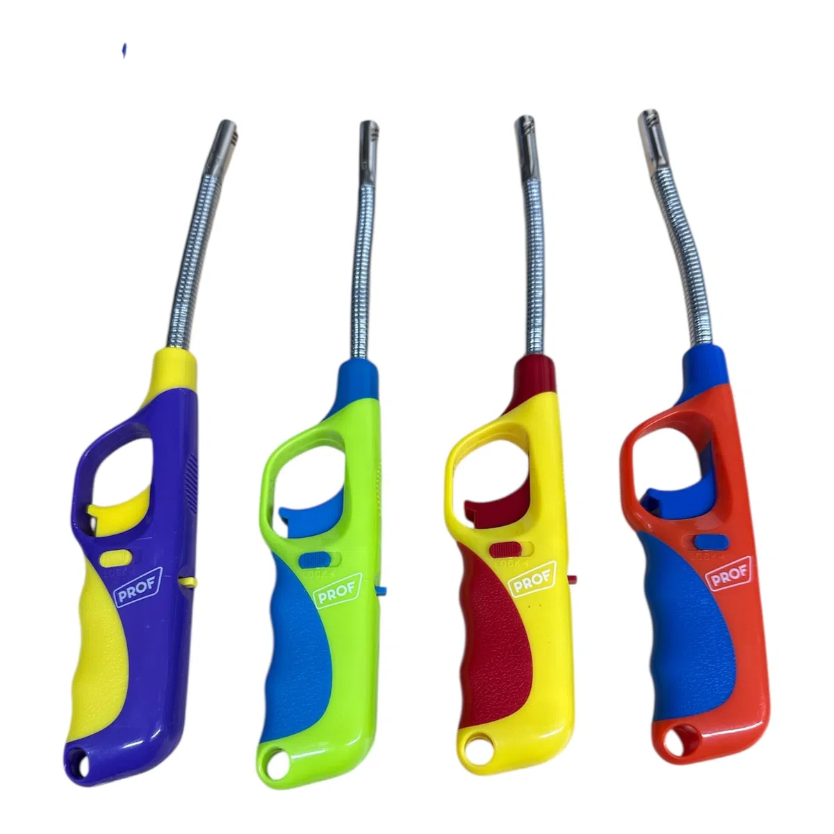 Accendino Multiuso per Cucina, Barbecue, Camping, Ricaricabile, Multicolore, con Impugnatura Ergonomica, Fiamma Regolabile (4 Accendini Flesibili)
