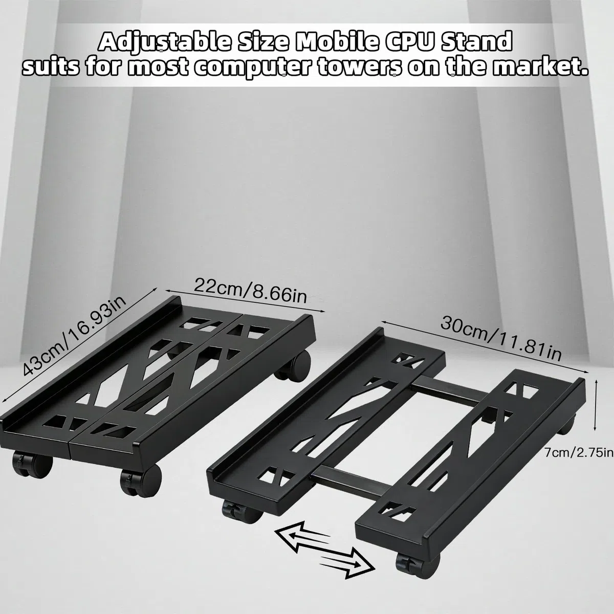 Supporto per PC con ruote, supporto per CPU mobile, accessori per computer, telaio principale, supporto mobile sotto scrivania per casa, ufficio, desk PC (nero)