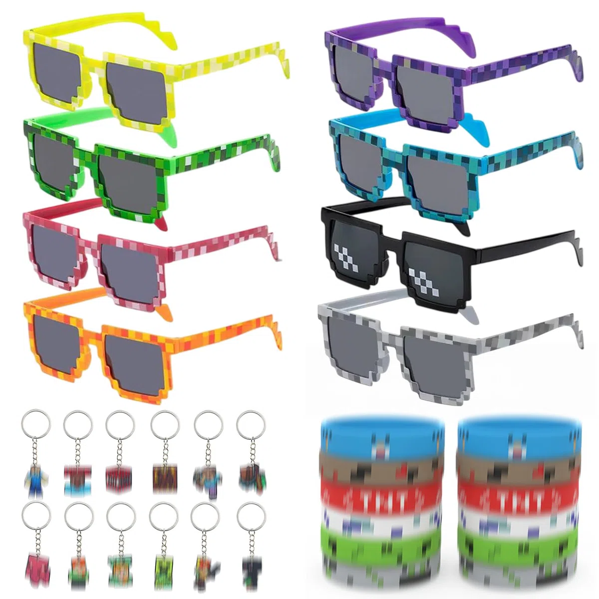 Set di 32 Occhiali Pixel Occhiali Festa Thug Life Occhiali da Sole a Mosaico Pixel Occhiali da Sole Mosaic Bracciale a Tema 12 per Cabine Fotografiche Cosplay