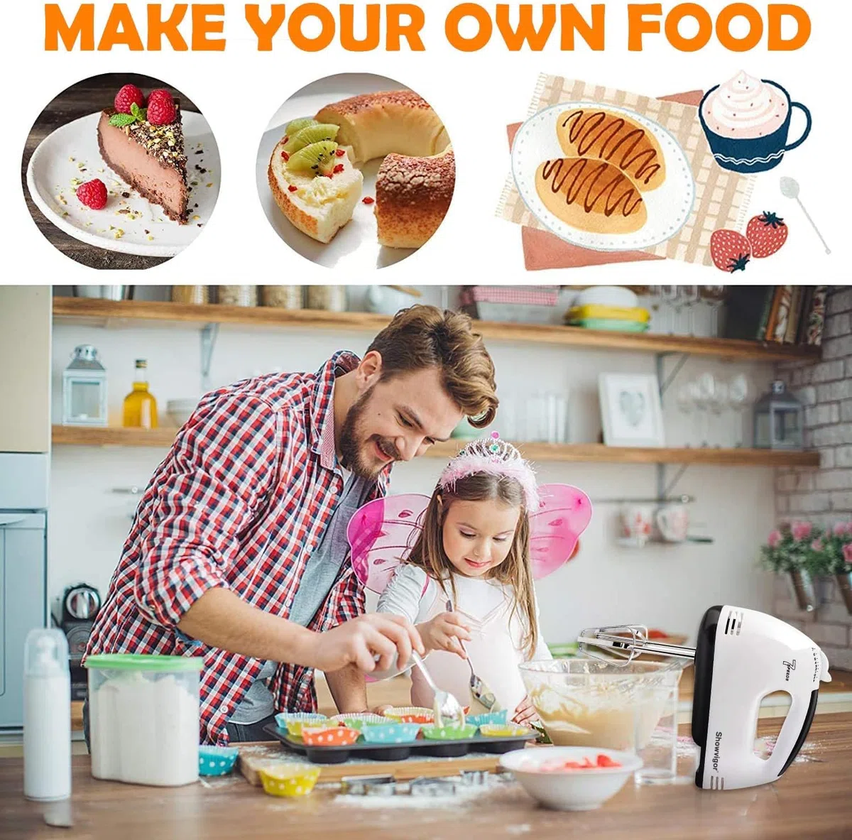 Sbattitore Elettrico Portatile - 7 Velocità Miscelatore da Cucina Fruste Elettriche con 5 Accessori in Acciaio Inossidabile Frusta per Frustare la Miscelazione dei Biscotti Torte, Cucina, Cottura
